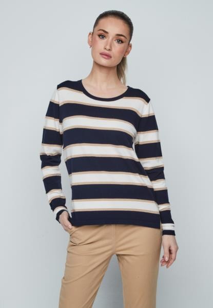Camisola às riscas com lurex — azul-marinho