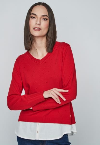 Camisola com detalhes brilhantes — vermelho — fotografia 4