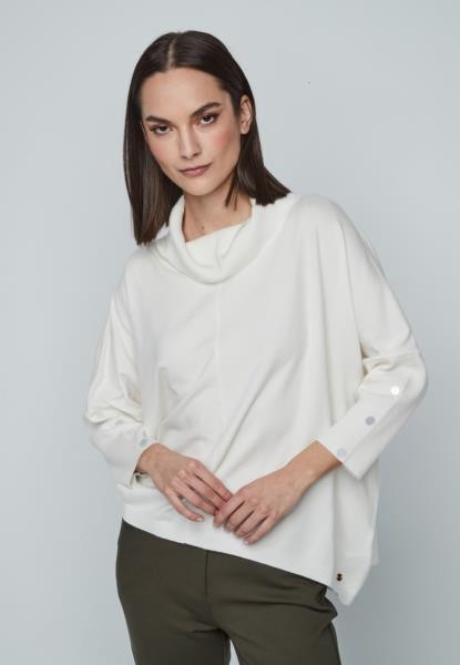 Poncho com botões — branco — fotografia 5