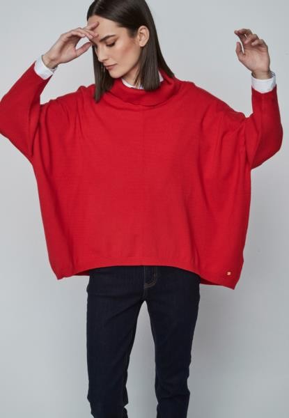 Poncho com botões — vermelho — fotografia 3