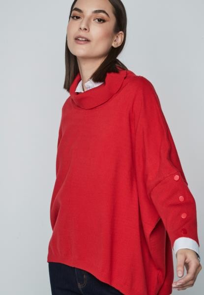 Poncho com botões — vermelho — fotografia 4