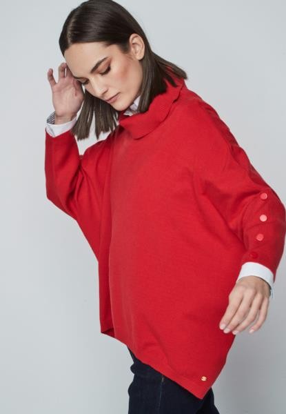 Poncho com botões — vermelho — fotografia 5