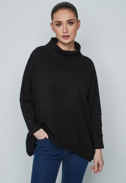 Poncho com botões — preto