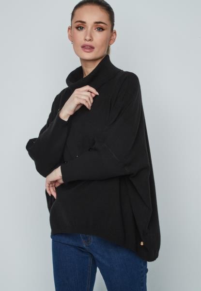 Poncho com botões — preto — fotografia 4