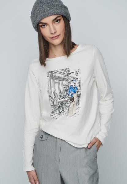 T-shirt com motivo de cafetaria — branco