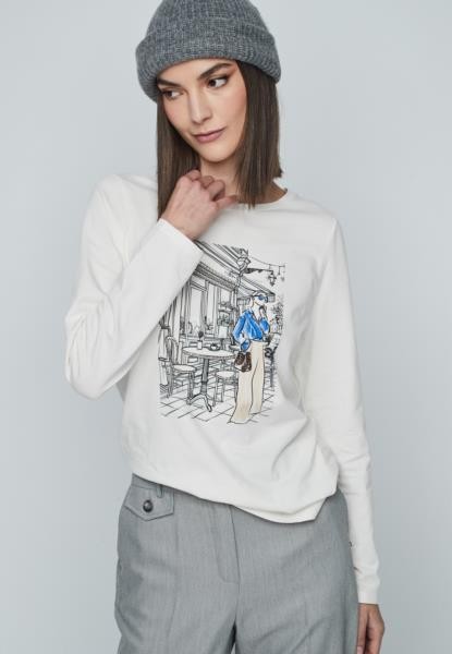 T-shirt com motivo de cafetaria — branco — fotografia 4