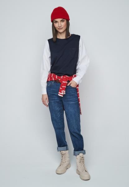 Sweatshirt com materiais combinados — azul-marinho — fotografia 3
