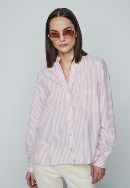 Blusa às riscas com folho — rosa