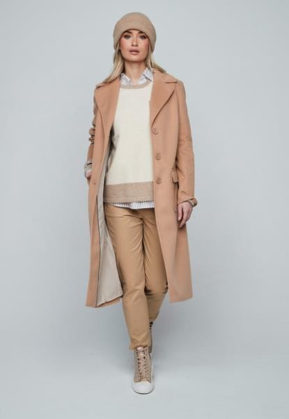 Sobretudo comprido com bolsos de chapa — camel