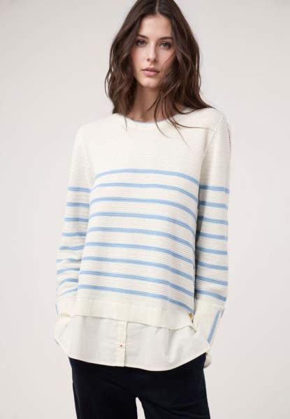 Camisola às riscas com aba — azul