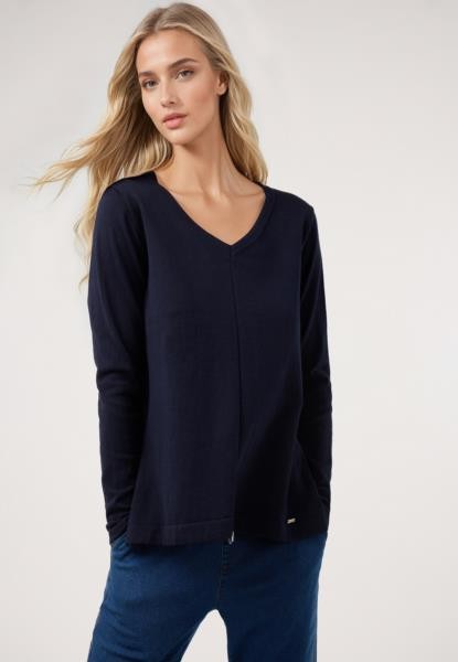 Camisola com decote em V — azul-marinho