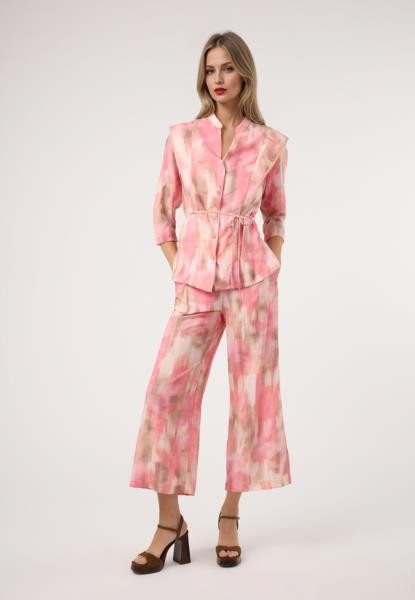 Calças com estampado de manchas e debrum na cintura — conjunto — rosa