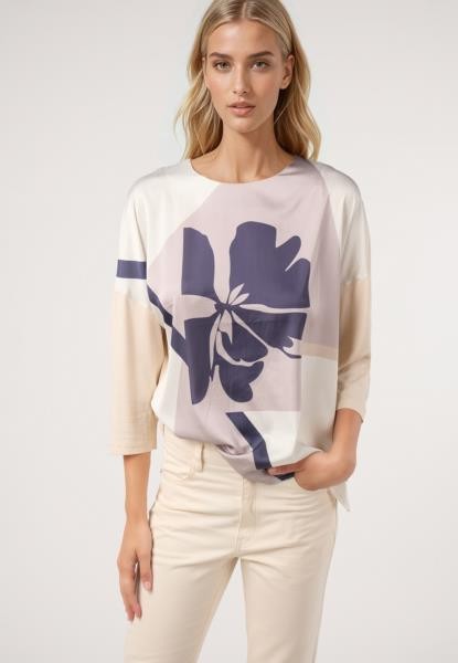 T-shirt de manga três quartos com estampado floral — cru