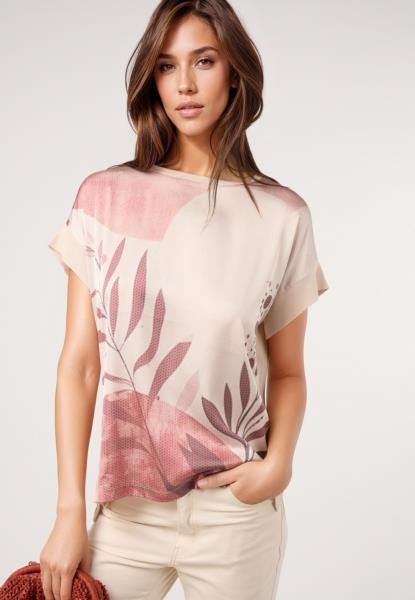 T-shirt com estampado botânico — rosa