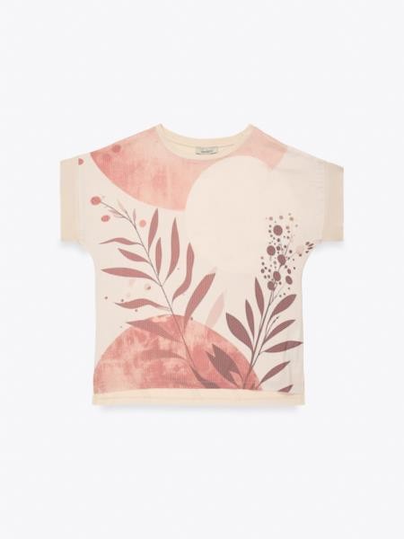 T-shirt com estampado botânico — rosa — fotografia 4