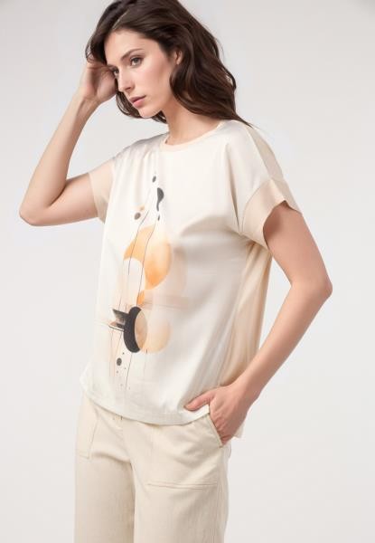 T-shirt com estampado de círculos — bege