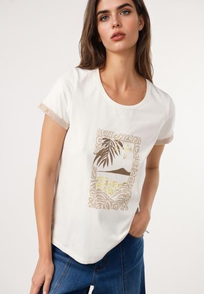 T-shirt com motivo de montanha — branco