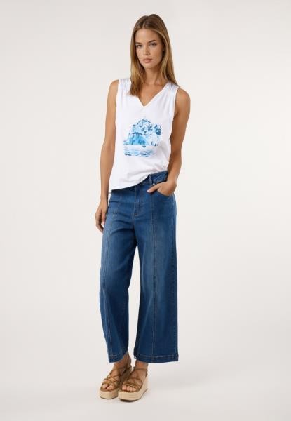 T-shirt com motivo de paisagem — branco