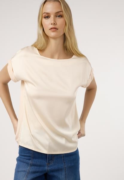 T-shirt lisa com dois tecidos — bege