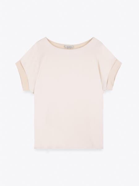 T-shirt lisa com dois tecidos — bege — fotografia 4