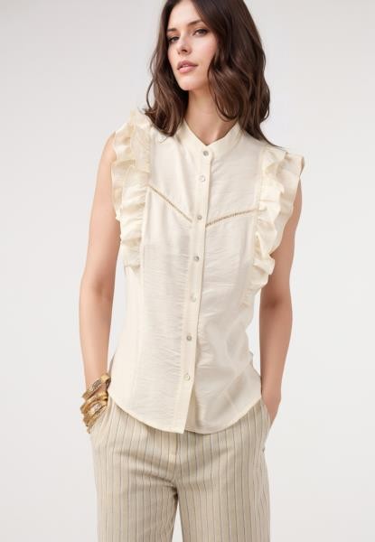 Blusa lisa com folhos nos ombros — cru
