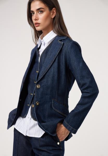 Blazer de fato em ganga — azul