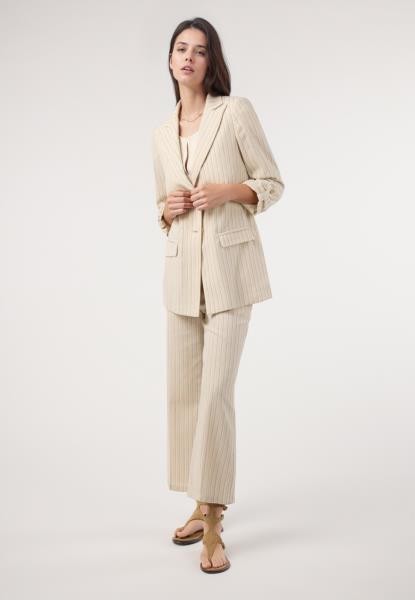 Blazer de fato às riscas em linho — bege — fotografia 4