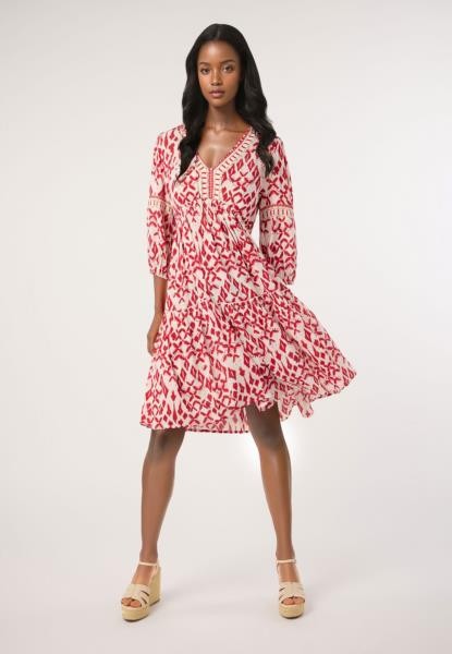 Vestido estampado com bordados — vermelho