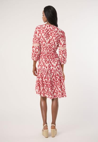 Vestido estampado com bordados — vermelho — fotografia 3