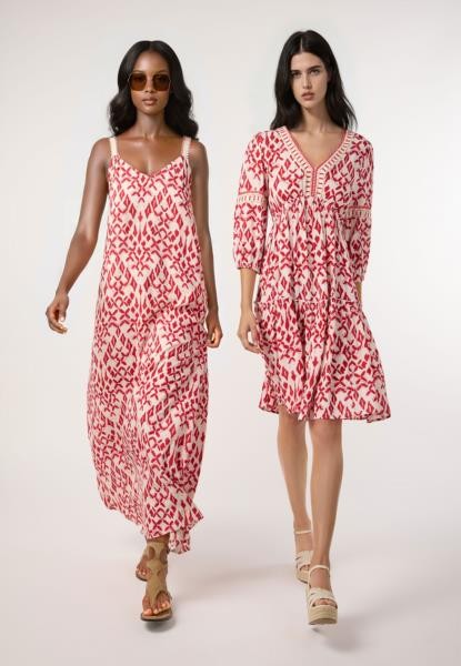 Vestido estampado com bordados — vermelho — fotografia 4