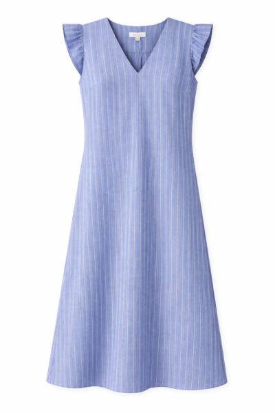 Vestido às riscas bicolores com prega no decote — azul