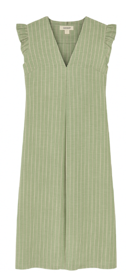Vestido às riscas bicolores com prega no decote — verde