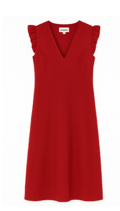 Vestido liso com pregas — vermelho