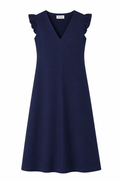 Vestido liso com pregas — azul-marinho