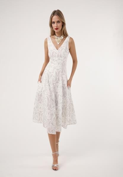 Vestido estampado com debruns — cinzento