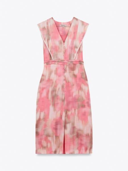 Vestido midi com estampado de manchas e debruns — rosa — fotografia 4