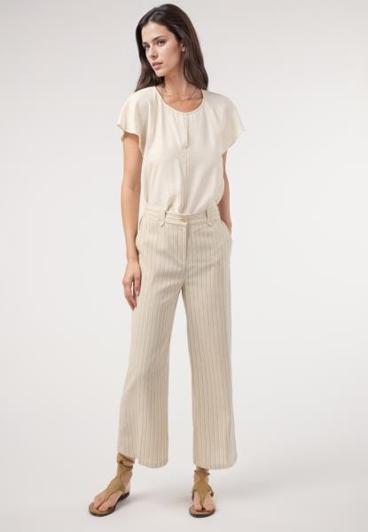 Pantalón culotte rayas lino. Traje BEIGE — fotografia 4